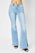 Load image into Gallery viewer, JUDY BLUE Lorelei Mid Rise Raw Hem Slit Flare Jeans