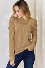 Load image into Gallery viewer, Everyday Basic Ribbed Mock Neck Puff Sleeve Top (multiple color options)
