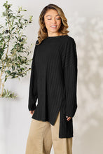 Load image into Gallery viewer, Comfort On Her Mind Ribbed Round Neck Long Sleeve Slit Top (multiple color options)
