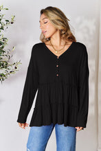 Load image into Gallery viewer, Playful Beauty Half Button Long Sleeve Ruffle Hem Top (multiple color options)