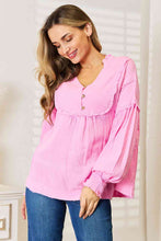Load image into Gallery viewer, Feel the Romance Exposed Seam Buttoned Notched Neck Blouse