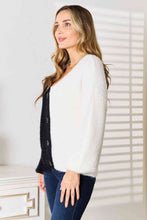 Load image into Gallery viewer, Twin Flames Contrast Button-Front V-Neck Cardigan