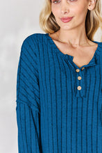 Load image into Gallery viewer, Everyday Basic Ribbed Half Button Long Sleeve T-Shirt (multiple color options)