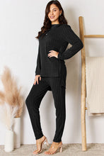 Load image into Gallery viewer, Lounge Life Ribbed Round Neck High-Low Slit Top and Pants Set (multiple color options)