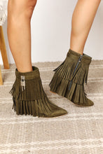 Load image into Gallery viewer, Desert Sunset Tassel Wedge Heel Ankle Booties in Olive