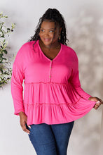 Load image into Gallery viewer, Playful Beauty Half Button Long Sleeve Ruffle Hem Top (multiple color options)