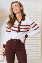 Load image into Gallery viewer, Happy Harmony Striped Collared Neck Rib-Knit Top
