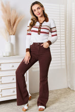Load image into Gallery viewer, Happy Harmony Striped Collared Neck Rib-Knit Top