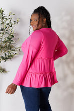 Load image into Gallery viewer, Playful Beauty Half Button Long Sleeve Ruffle Hem Top (multiple color options)