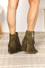 Load image into Gallery viewer, Desert Sunset Tassel Wedge Heel Ankle Booties in Olive