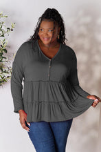 Load image into Gallery viewer, Playful Beauty Half Button Long Sleeve Ruffle Hem Top (multiple color options)