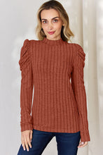 Load image into Gallery viewer, Everyday Basic Ribbed Mock Neck Puff Sleeve Top (multiple color options)