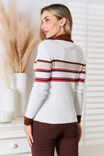 Load image into Gallery viewer, Happy Harmony Striped Collared Neck Rib-Knit Top