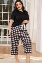 Load image into Gallery viewer, Unwind And Relax V-Neck Tee and Plaid Cropped Pants Lounge Set
