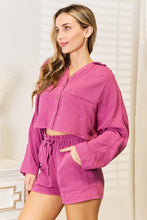 Load image into Gallery viewer, Let's Lunch and Latte Buttoned Long Sleeve Top and Shorts Set