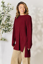 Load image into Gallery viewer, Comfort On Her Mind Ribbed Round Neck Long Sleeve Slit Top (multiple color options)
