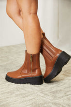 Load image into Gallery viewer, Stepping Up Side Zip Platform Boots in Chestnut Vegan Leather