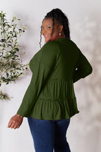 Load image into Gallery viewer, Playful Beauty Half Button Long Sleeve Ruffle Hem Top (multiple color options)