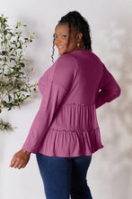 Load image into Gallery viewer, Playful Beauty Half Button Long Sleeve Ruffle Hem Top (multiple color options)