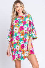 Load image into Gallery viewer, Floral Round Neck Lantern Sleeve Mini Dress