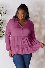 Load image into Gallery viewer, Playful Beauty Half Button Long Sleeve Ruffle Hem Top (multiple color options)