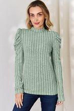 Load image into Gallery viewer, Everyday Basic Ribbed Mock Neck Puff Sleeve Top (multiple color options)
