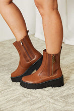 Load image into Gallery viewer, Stepping Up Side Zip Platform Boots in Chestnut Vegan Leather