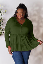 Load image into Gallery viewer, Playful Beauty Half Button Long Sleeve Ruffle Hem Top (multiple color options)