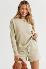 Load image into Gallery viewer, Leisure Luxe Texture Long Sleeve Top and Drawstring Shorts Set (multiple color options)