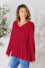 Load image into Gallery viewer, Playful Beauty Half Button Long Sleeve Ruffle Hem Top (multiple color options)