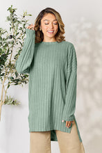 Load image into Gallery viewer, Comfort On Her Mind Ribbed Round Neck Long Sleeve Slit Top (multiple color options)