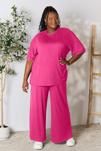 Load image into Gallery viewer, All About Comfort Round Neck Slit Top and Pants Set (multiple color options)