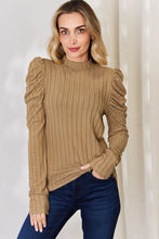 Load image into Gallery viewer, Everyday Basic Ribbed Mock Neck Puff Sleeve Top (multiple color options)