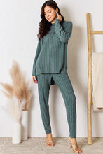 Load image into Gallery viewer, Lounge Life Ribbed Round Neck High-Low Slit Top and Pants Set (multiple color options)