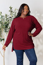 Load image into Gallery viewer, Comfort On Her Mind Ribbed Round Neck Long Sleeve Slit Top (multiple color options)