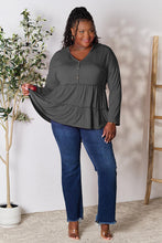 Load image into Gallery viewer, Playful Beauty Half Button Long Sleeve Ruffle Hem Top (multiple color options)