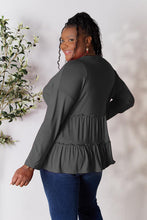 Load image into Gallery viewer, Playful Beauty Half Button Long Sleeve Ruffle Hem Top (multiple color options)