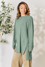 Load image into Gallery viewer, Comfort On Her Mind Ribbed Round Neck Long Sleeve Slit Top (multiple color options)
