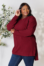 Load image into Gallery viewer, Comfort On Her Mind Ribbed Round Neck Long Sleeve Slit Top (multiple color options)