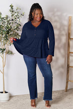 Load image into Gallery viewer, Playful Beauty Half Button Long Sleeve Ruffle Hem Top (multiple color options)