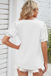 Notched Ruched Short Sleeve Top (multiple color options)