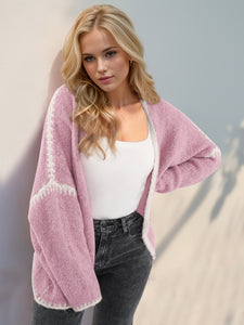 Contrast Open Front Dropped Shoulder Cardigan (multiple color options)