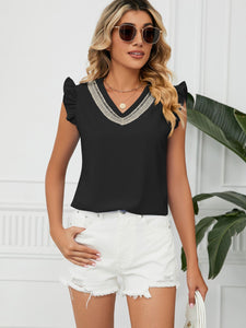 Ruffled V-Neck Cap Sleeve Blouse (multiple color options)