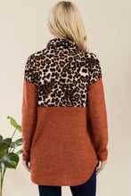 Load image into Gallery viewer, Curved Hem Leopard Turtleneck Long Sleeve Blouse
