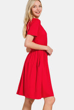 Load image into Gallery viewer, Surplice Short Sleeve Brushed DTY Dress in Red
