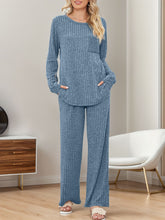 Load image into Gallery viewer, Round Neck Long Sleeve Top and Pants Lounge Set  (multiple color options)
