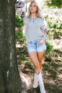 Printed V-Neck Long Sleeve Blouse