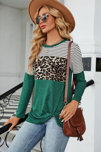 Leopard Striped Round Neck T-Shirt (multiple color options)