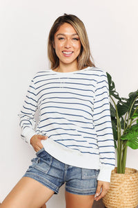 Serene Skyline Striped Long Sleeve Round Neck Top