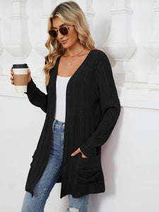 Pocketed Open Front Long Sleeve Cardigan (multiple color options)